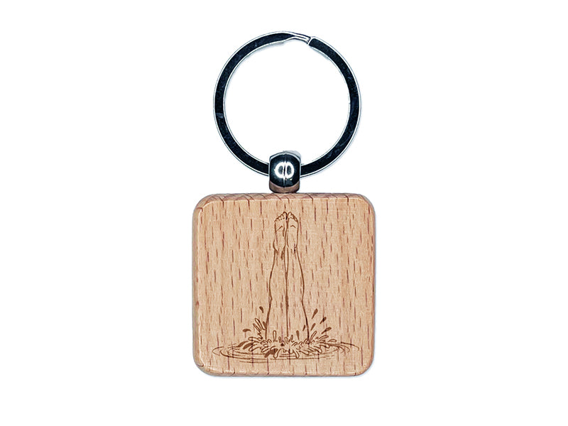 Swimming Diving Legs in Water Engraved Wood Square Keychain Tag Charm
