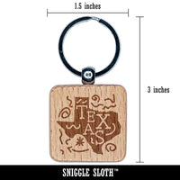 Texas State with Text Swirls Engraved Wood Square Keychain Tag Charm