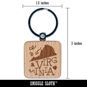 Virginia State with Text Swirls Engraved Wood Square Keychain Tag Charm