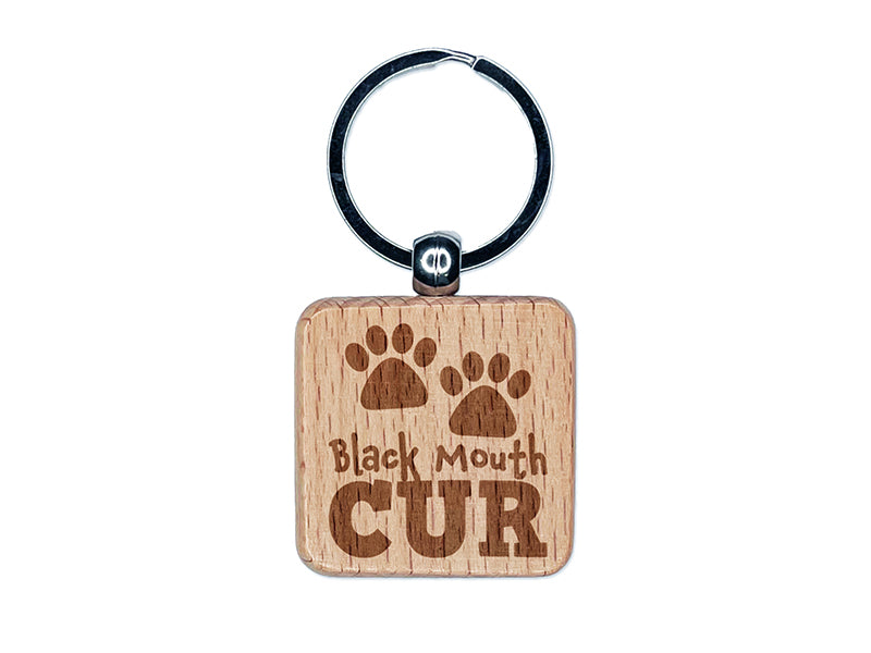 Black Mouth Cur Dog Paw Prints Fun Text Engraved Wood Square Keychain Tag Charm