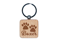 Boxer Dog Paw Prints Fun Text Engraved Wood Square Keychain Tag Charm