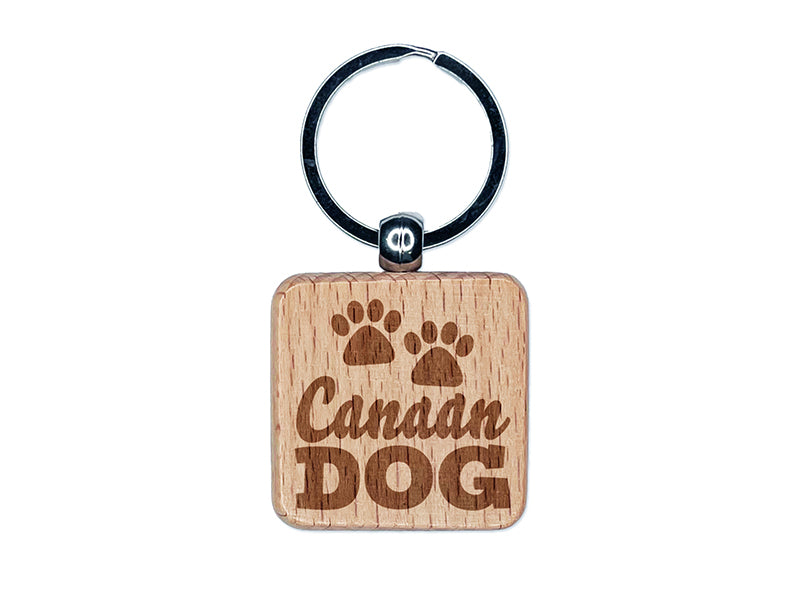 Canaan Dog Paw Prints Fun Text Engraved Wood Square Keychain Tag Charm
