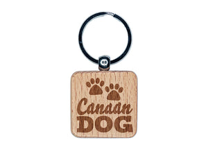 Canaan Dog Paw Prints Fun Text Engraved Wood Square Keychain Tag Charm