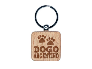 Dogo Argentino Dog Paw Prints Fun Text Engraved Wood Square Keychain Tag Charm