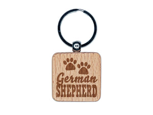 German Shepherd Dog Paw Prints Fun Text Engraved Wood Square Keychain Tag Charm