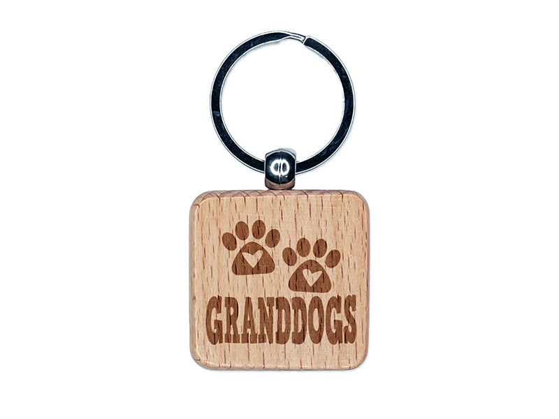 Granddogs Dog Paw Prints Hearts Love Fun Text Engraved Wood Square Keychain Tag Charm