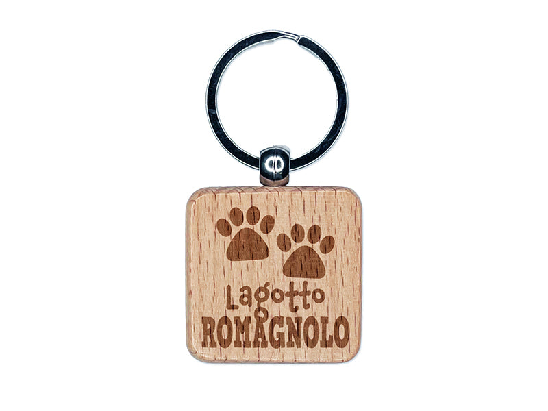 Lagotto Romagnolo Dog Paw Prints Fun Text Engraved Wood Square Keychain Tag Charm