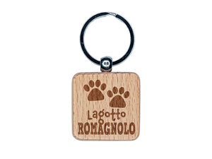 Lagotto Romagnolo Dog Paw Prints Fun Text Engraved Wood Square Keychain Tag Charm