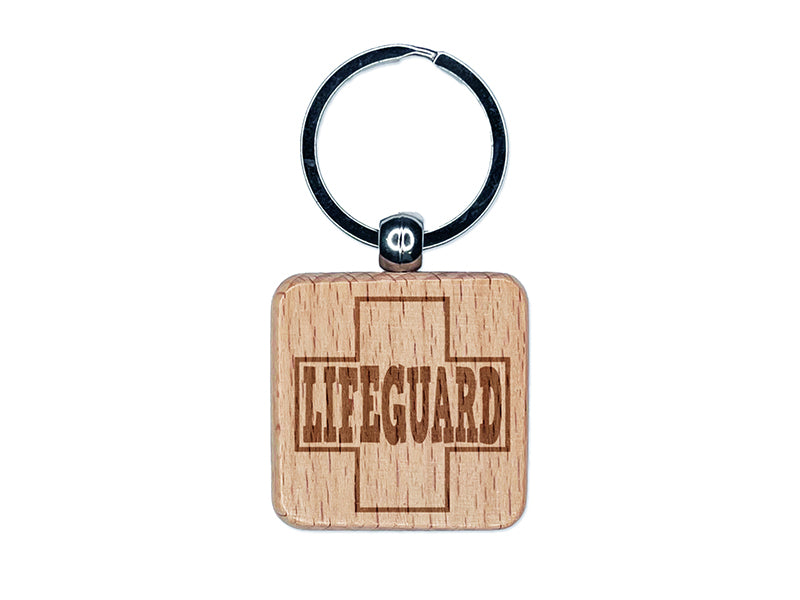 Lifeguard with Cross Fun Text Engraved Wood Square Keychain Tag Charm