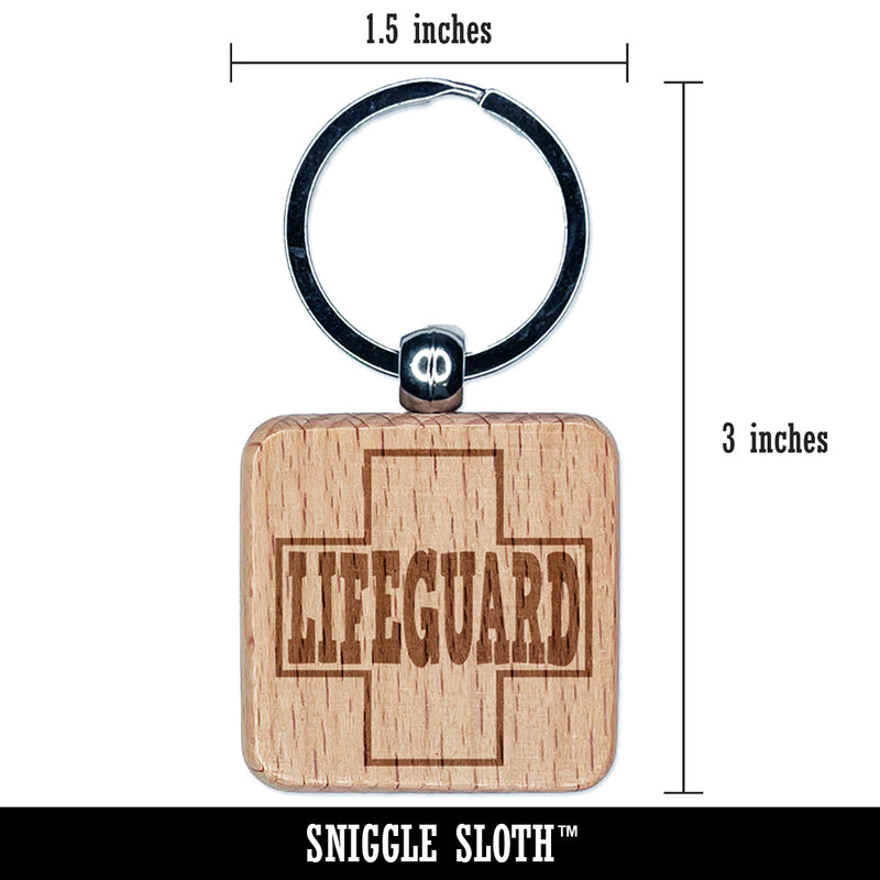 Lifeguard with Cross Fun Text Engraved Wood Square Keychain Tag Charm