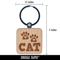 Meow Cat Paw Prints Hearts Love Fun Text Engraved Wood Square Keychain Tag Charm
