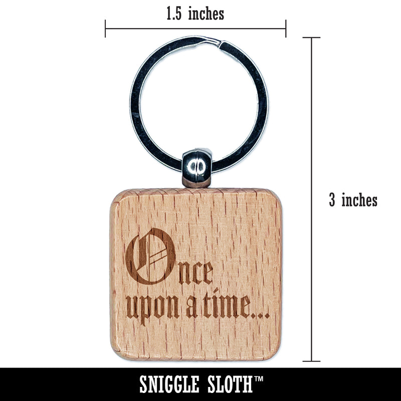 Once Upon a Time Fairy Tale Wedding Old Timey Text Engraved Wood Square Keychain Tag Charm
