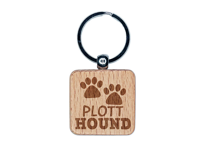 Plott Hound Dog Paw Prints Fun Text Engraved Wood Square Keychain Tag Charm