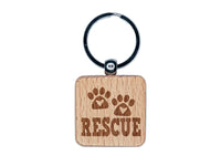 Rescue Dog Cat Paw Prints Hearts Love Fun Text Engraved Wood Square Keychain Tag Charm