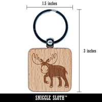 Cartoon Moose Engraved Wood Square Keychain Tag Charm