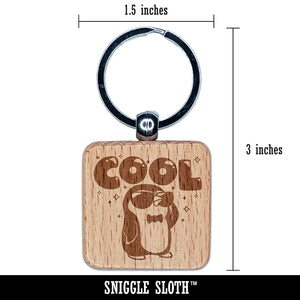 Cool Penguin Engraved Wood Square Keychain Tag Charm