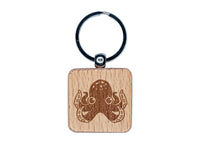 Adorable Octopus Engraved Wood Square Keychain Tag Charm