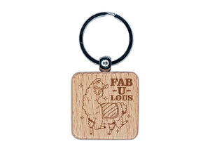 Fabulous Sassy Alpaca Engraved Wood Square Keychain Tag Charm