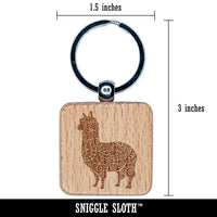 Floral Alpaca Engraved Wood Square Keychain Tag Charm
