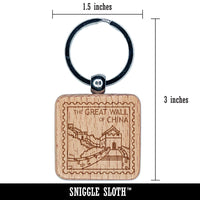 Great Wall of China Destination Travel Engraved Wood Square Keychain Tag Charm