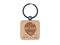 Happy Birthday to You Balloon Engraved Wood Square Keychain Tag Charm