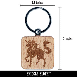 Heraldic Majestic Unicorn Engraved Wood Square Keychain Tag Charm