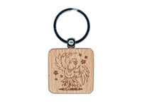 Luau Hawaiian Chicken in Hula Skirt with Lei Engraved Wood Square Keychain Tag Charm