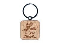 Luau Hawaiian Hula Sloth with Lei Engraved Wood Square Keychain Tag Charm