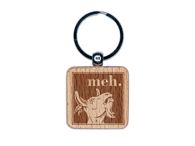 Meh Goat Engraved Wood Square Keychain Tag Charm