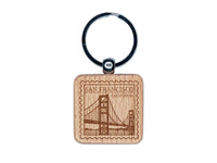 San Francisco California Destination Travel Engraved Wood Square Keychain Tag Charm