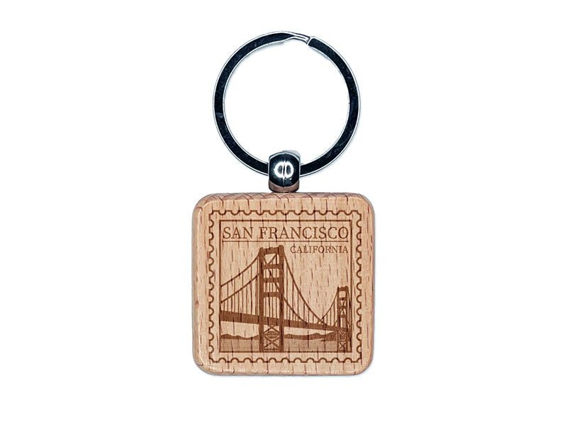 San Francisco California Destination Travel Engraved Wood Square Keychain Tag Charm