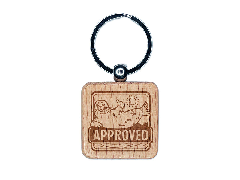 Seal of Approval Approved Recognition Teacher Engraved Wood Square Keychain Tag Charm