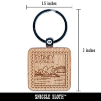 Sydney Opera House Australia Destination Travel Engraved Wood Square Keychain Tag Charm