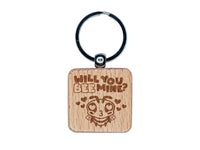 Will You Bee Mine Engraved Wood Square Keychain Tag Charm