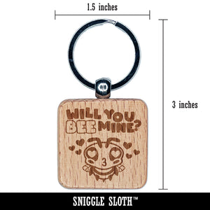 Will You Bee Mine Engraved Wood Square Keychain Tag Charm