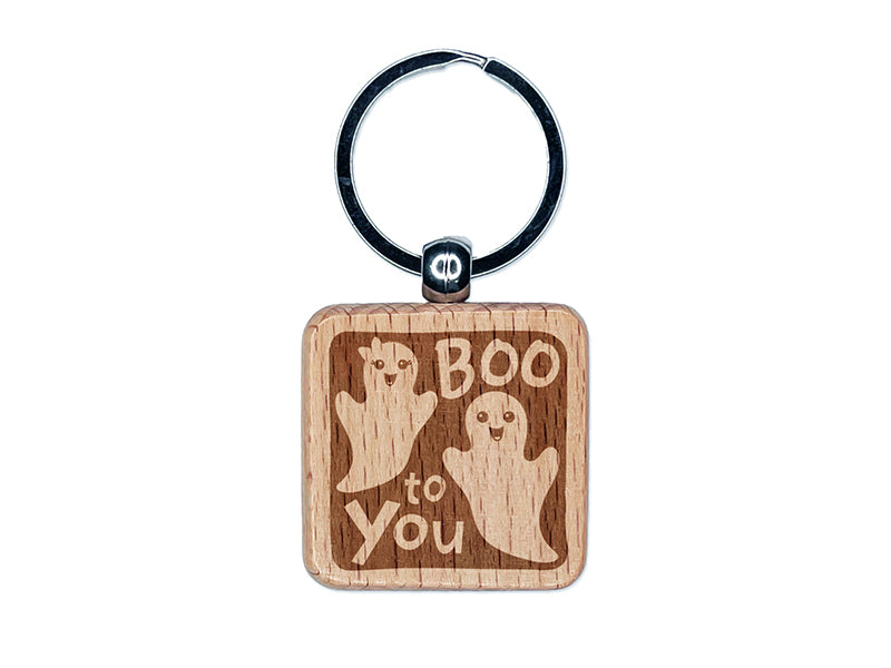 Ghosts Boo To You Halloween Engraved Wood Square Keychain Tag Charm