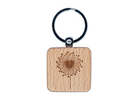 Heart Love Dandelion Engraved Wood Square Keychain Tag Charm