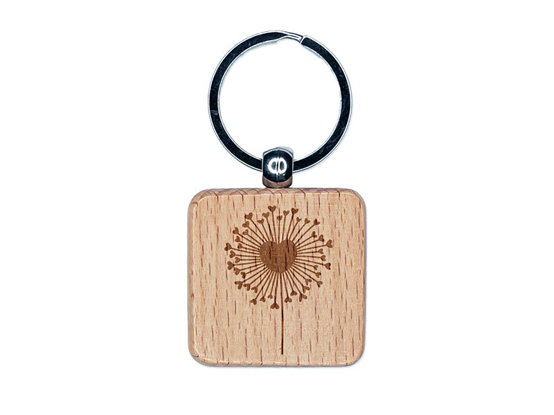 Heart Love Dandelion Engraved Wood Square Keychain Tag Charm