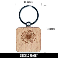 Heart Love Dandelion Engraved Wood Square Keychain Tag Charm