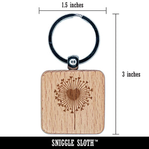 Heart Love Dandelion Engraved Wood Square Keychain Tag Charm