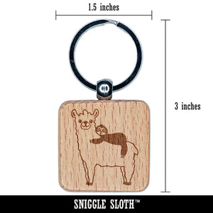 Llama and Sloth Best Friends Alpaca Engraved Wood Square Keychain Tag Charm