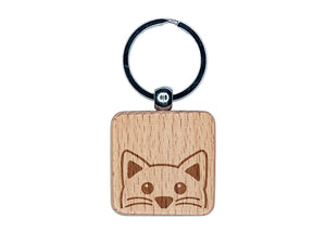 Peeking Cat Engraved Wood Square Keychain Tag Charm