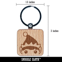 Peeking Elf Christmas Engraved Wood Square Keychain Tag Charm