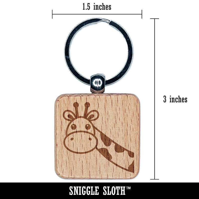 Peeking Giraffe Engraved Wood Square Keychain Tag Charm