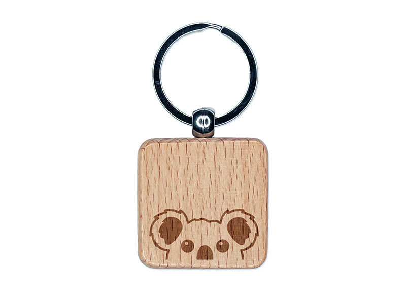 Peeking Koala Engraved Wood Square Keychain Tag Charm