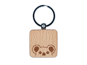 Peeking Koala Engraved Wood Square Keychain Tag Charm