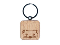 Peeking Otter Engraved Wood Square Keychain Tag Charm