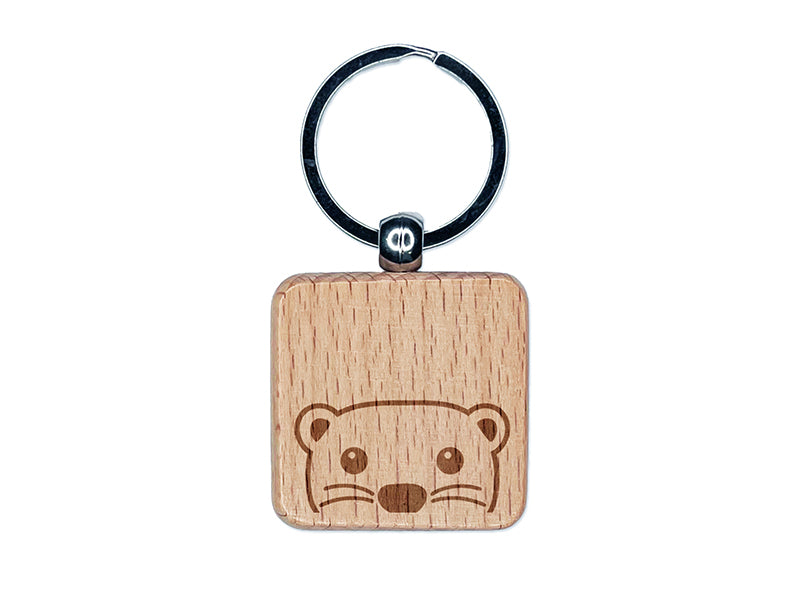 Peeking Otter Engraved Wood Square Keychain Tag Charm