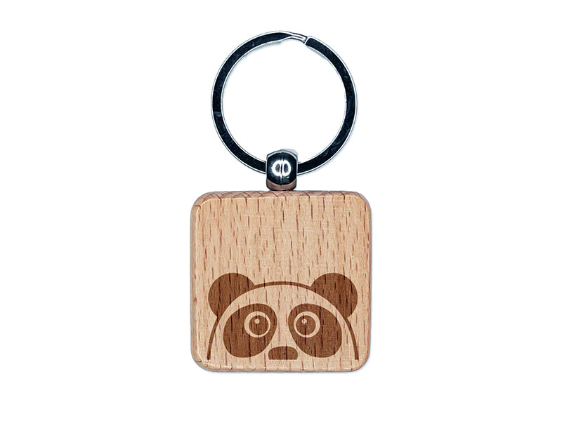 Peeking Panda Engraved Wood Square Keychain Tag Charm