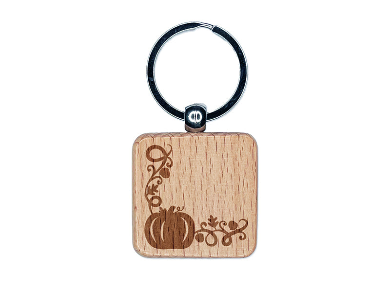 Pumpkin Fall Corner Harvest Halloween Thanksgiving Engraved Wood Square Keychain Tag Charm